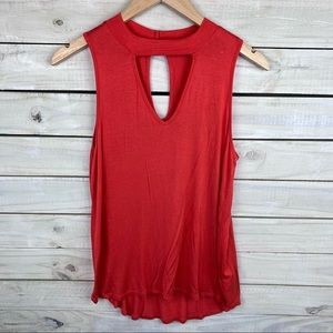 Pink Rose Boutique Coral Keyhole Choker Neck Flowy Boho Top Size Medium